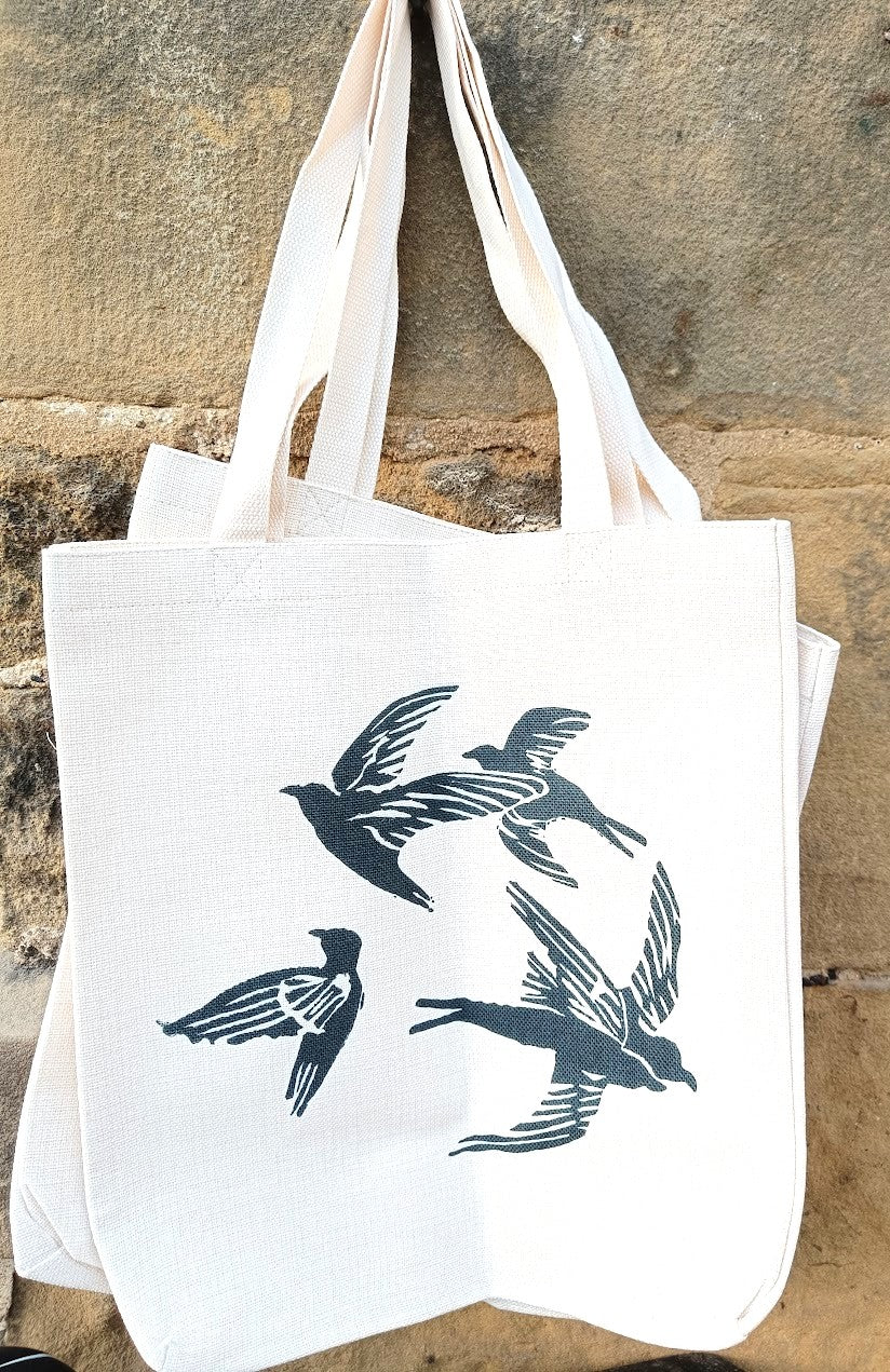 'Circling Swifts' Linen Tote Bags
