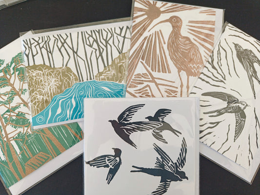 5 pack of Lino-print Greeting Cards